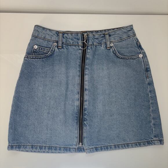 Topshop Moto Skirt Denim Sz 4 Jean Flowy Romantic Sexy Festival Funky Zipper Y2K - Picture 1 of 10